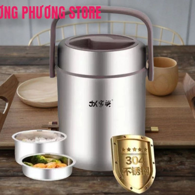 Cặp Lồng cơm, hộp cơm giữ nhiệt văn phòng chất liệu inox 304 cao cấp, cặp lồng cà men 3 tầng, nắp chống tràn, 1,6L / 2.0L