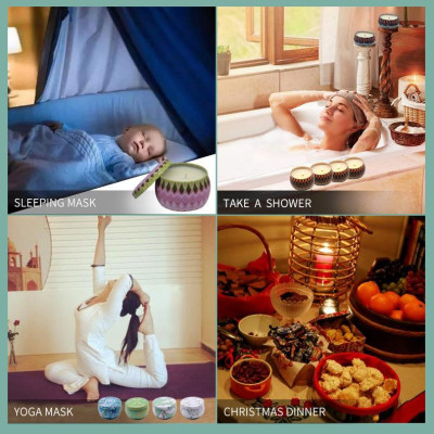 Bộ 4 hộp nến thơm Anzzar cao cấp hương hoa tinh dầu dịu nhẹ, sáp thơm trong hộp thiếc hoa văn tinh tế phong cách Bắc Âu NT-04