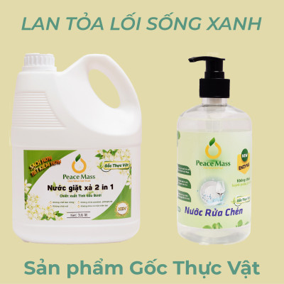 Combo Gốc Thực Vật NGB1 Peace Mass Nước Giặt Xả 2 in 1 3.6 lít + Nước Rửa Chén 500ml (Thuộc nhóm Sản phẩm Lành tính / Sinh học)