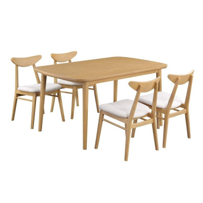 Bộ bàn ăn 4 ghế gỗ vân veneer xoan đào hiện đại SMLIFE Ghassan Grayden | D150 x R90 x C76 | gỗ Cao Su và Veneer xoan đào