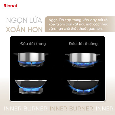 Bếp gas âm đầu đốt trong Rinnai RVB-2Gi(MC) mặt bếp kính và kiềng bếp men - Hàng chính hãng
