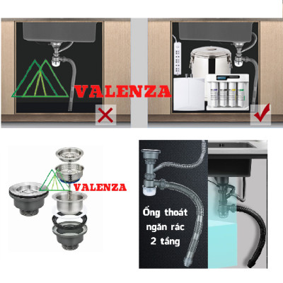 Chậu rửa chén bát 1 hố 7546 Valenza sus 304 dày 3li kèm khay inox, bộ xả to thoát nhanh ngăn mùi, rổ lỗ inox