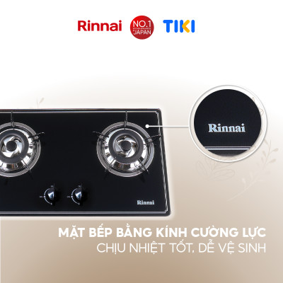 Bếp gas âm Rinnai RVB-2BG(B)N mặt bếp kính và kiềng bếp men - Hàng chính hãng.