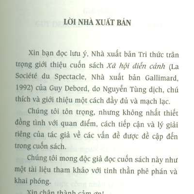 Xã Hội Diễn Cảnh (Tủ sách Tinh Hoa) - Guy Debord ; Nguyễn Tùng dịch, chú giải, giới thiệu (Ấn phẩm bỏ túi)