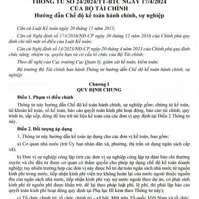 Chế Độ Kế Toán Hành Chính, Sự Nghiệp (Theo Thông Tư Số: 24/2024/TT-BTC Ngày 17/04/2024 Của Bộ Trưởng Bộ Tài Chính)
