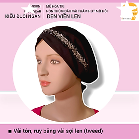 Nón hóa trị vải mềm mát, hút mồ hôi, bệnh nhân ung thư, chemo hat, nón trùm đầu [KIỂU ĐUÔI NGẮN-ĐEN VIỀN LEN] 