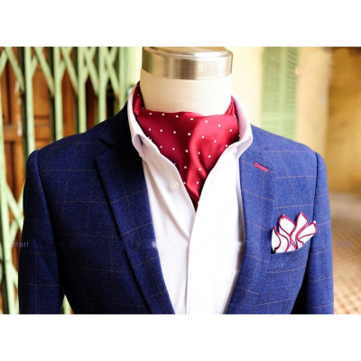 Khăn Ascot cổ điển - Khăn quàng trong áo sơ mi - Xanh họa tiết