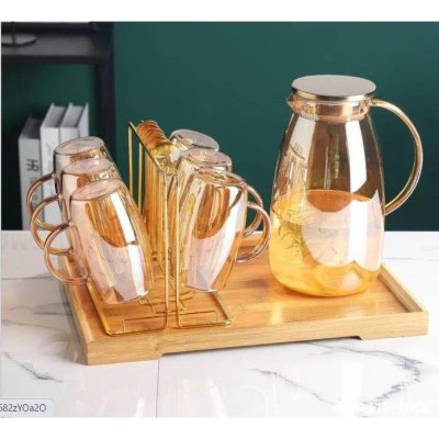 Combo bình đựng nước uống thủy tinh chịu nhiệt cao cấp kèm khay và giá úp cốc