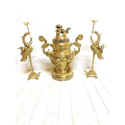 BỘ ĐỈNH TAM SỰ CAO 45 CM NẶNG 11.5 KG CHẤT LIỆU BẰNG ĐỒNG