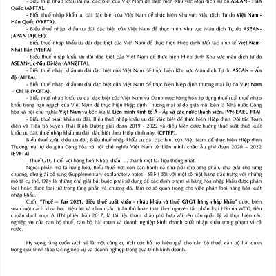 Thuế TAX 2021 - Biểu Thuế Xuất Khẩu - Nhập Khẩu Và Thuế GTGT Hàng Nhập Khẩu (Song Ngữ Anh - Việt)