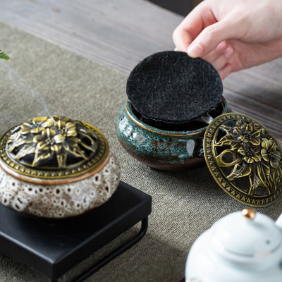 Đế xông trầm - đốt nhang vòng bản đẹp chất liệu gốm sứ tráng men
