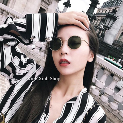 Kính râm Mắt Tròn Nam Nữ Thời Trang Gọng Kim Loại Bản Dày Cao Cấp 