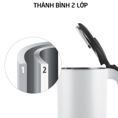 Bình Đun Siêu Tốc 2 lớp Lock&Lock EJK738WHT (1.7 Lít) - Trắng - Hàng chính hãng
