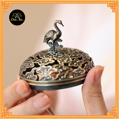 Lư đồng xông trầm, lư xông trầm dùng để xông trầm hương thay cho thác khói trầm hộp quà tặng lư hạc xanh
