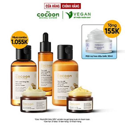 Bộ 5 Chăm Sóc Da Nghệ Cocoon giúp sáng da mờ thâm: Sữa rửa mặt nghệ 140ml + Mặt nạ nghệ 30ml + Toner nghệ 140ml + Tinh chất nghệ 30ml + Thạch nghệ 30ml