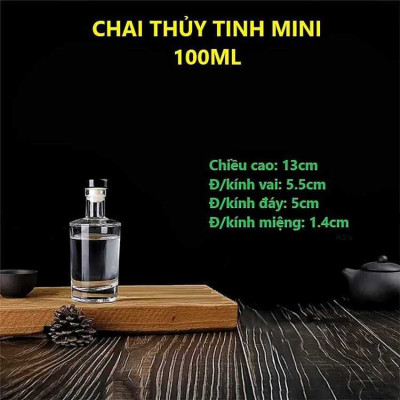Chai Thủy Tinh Mini mẫu vốt ka nắp cao su kèm màng co – Lọ Thủy Tinh Nhỏ 100ML trụ tròn vai xòe – Chai Đựng Rượu Mini (F2)