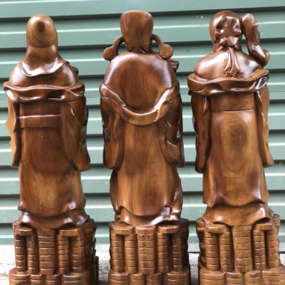 BỘ TƯỢNG PHẬT TAM ĐA PHÚC LỘC THỌ ,BẰNG GỖ BÁCH XANH THƠM NỨC KT 70×21×17CM