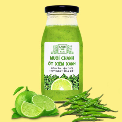 Muối chanh ớt xiêm xanh cao cấp Làng Chài Xưa, nguyên liệu tươi, thơm ngon đặc biệt, chai thủy tinh 300gr