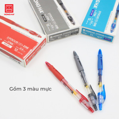 Hộp 12 Bút gel, bút bi nước Hồng Hà mực Xanh, Đen, Đỏ màu sắc tươi sáng - 2766