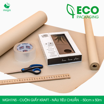 MGH1NS - 50cm x 50m - Cuộn giấy Kraft nâu tiêu chuẩn gói hàng, giấy gói quà, giấy lót