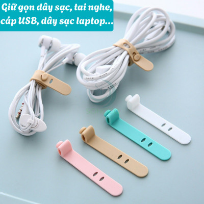 Dây buộc cáp silicon thông minh Dây quấn gọn cáp sạc mini Kẹp buộc dây cáp tái sử dụng Dây cố định cáp điện thoại đa năng Kẹp gọn dây tai nghe & sạc Dây quấn silicon nhiều màu-Hàng nhập khẩu