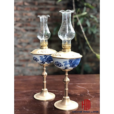 Đèn Bát Phượng Xanh Men Rạn Đắp Nổi