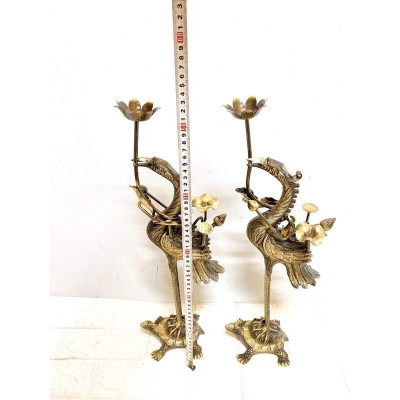 ĐÔI HẠC ĐỒNG CAO 52 CM NẶNG 4.4 KG MÀU 2 NAI CHẤT LIỆU BẰNG ĐỒNG