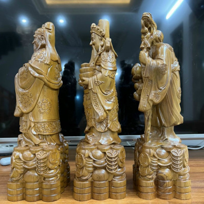 Bộ tượng phật tam đa phúc lộc thọ bằng gỗ bách xanh thơm phức kt cao 40×13×11,5cm