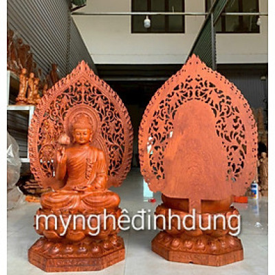 Tượng phật liên hoa bằng gỗ hương đá kt cao 60×36×36cm +lá chắn hào quang cao tổng 81cm