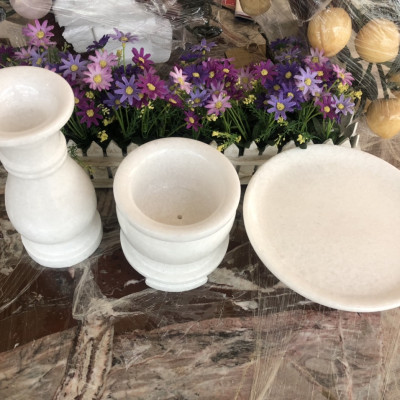 Bộ đồ thờ cúng đá cẩm thạch trắng cỡ lớn