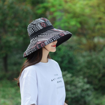 Mũ đi biển đẹp rộng vành nón chống nắng đội 2 mặt gấp gọn họa tiết thổ cẩm chống tia UV thoáng mát dona23062301 