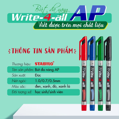 Bút kỹ thuật STABILO Write-4-all PERMANENT F  0.7mm (AP156F) - Xanh lá