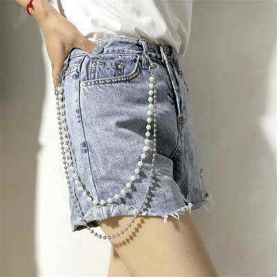 Xích quần jeans bi hai lớp giả ngọc trai dây chuyền gợi cảm thời trang móc khóa dây thắt lưng hot trend phong cách Âu Mỹ