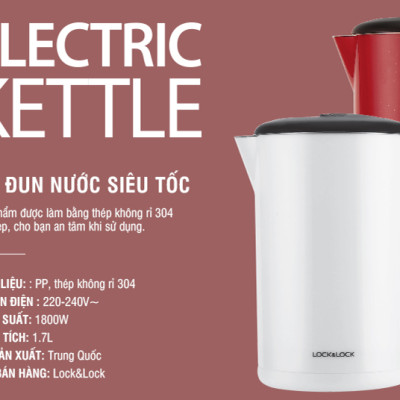 Bình Đun Siêu Tốc 2 lớp Lock&Lock EJK738WHT (1.7 Lít) - Trắng - Hàng chính hãng