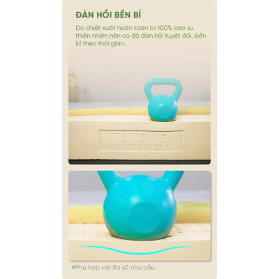 Nệm Cao Su Thiên Nhiên Tatana Cool Fresh, Áo Vải Cooling Làm Mát- Mền Mại, Êm Ái, Độ Đàn Hồi Cao -  Bảo hành 12 năm.