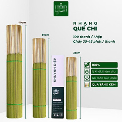Nhang Thảo Mộc Sạch Mix Quế Khuynh Diệp Hương Bài Loại 23-30-40cm Hộp 100 Thanh Yên 100 % Tự Nhiên Thờ Cúng Thư Giãn