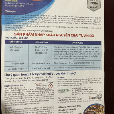 Thuốc trừ Mối Mantra TC 30.5SC  50ml nhập khẩu nguyên chai Ấn độ (Không mùi - hiệu quả cao - Thân thiện với môi trường)