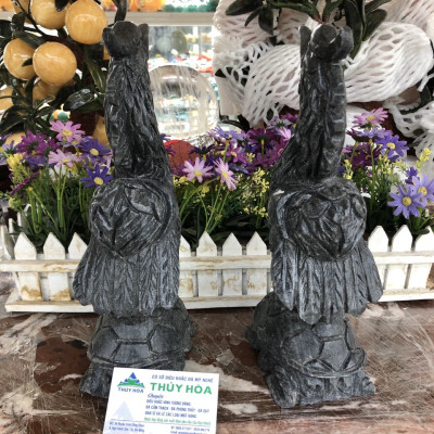 Cặp Hạc đứng rùa thờ cúng đá cẩm thạch vân đen - Cao 30 cm
