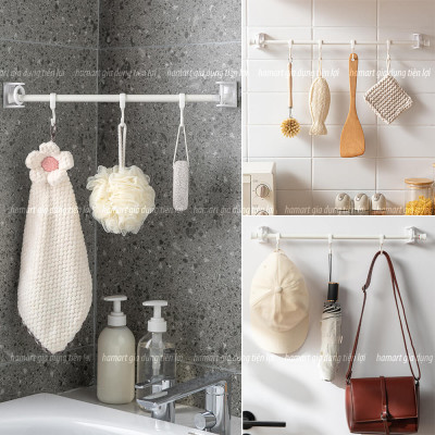 Giá Đỡ Thanh Treo Rèm Dán Góc Tường Xoay 360 Hamart Móc Vòng Tròn Siêu Dính Cố Định Đa Năng