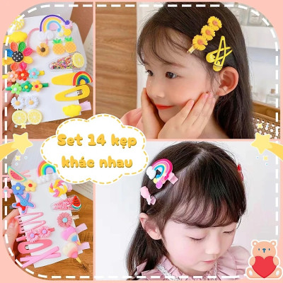 Set 14 kẹp tóc mái nhiều màu dễ thương cho bạn gái