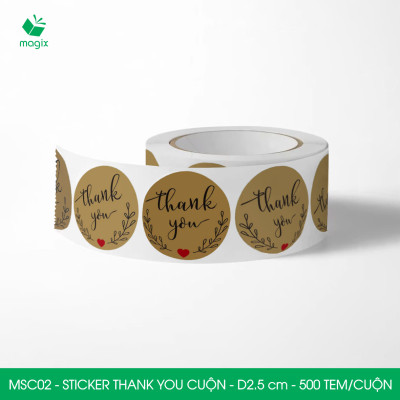 MSC02 - D2.5 cm - 1 Cuộn 500 sticker thank you tròn, nhãn dán thank you, tem dán cảm ơn