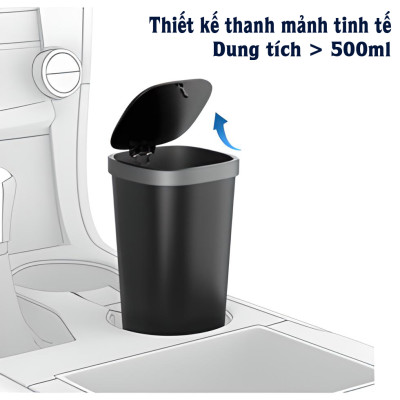 Thùng đựng rác mini dùng trên xe ô tô / để bàn làm việc hiệu WiWU Trash Can Mini - thiết kế Siêu nhỏ gọn, dung tích trên 500ml, nắp đậy lò xo đóng / mở dễ dàng - Hàng nhập khẩu