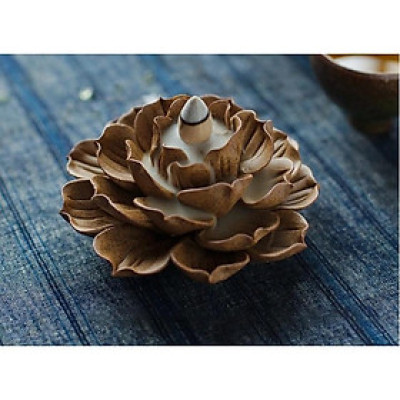 Hoa gốm đĩa cắm nhang - Thác khói trầm hương