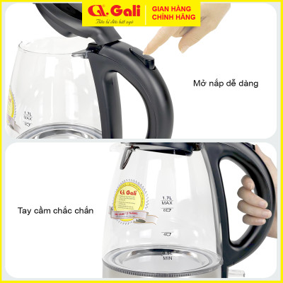 Bình đun nước Gali cao cấp GL-0017T, công suất 1850W. Thân bình thủy tinh cao cấp chịu nhiệt nóng lạnh, hàng chính hãng 100%. Bảo hành 24 tháng Gali.