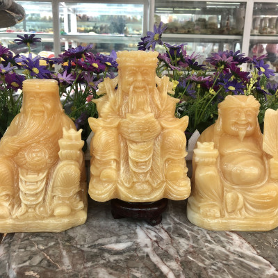 Bộ combo ông Thần Tài Thổ Địa và ông Thần Tài kim tiền phong thủy chiêu nạp tài lộc đá ngọc hoàng long - Cao 15 cm