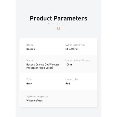 Bút Laser trình chiếu Baseus Orange Dot Wireless Presenter - Hàng chính hãng