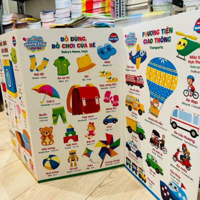 Bộ Tranh Gấp Thông Thái Cho Bé - Song Ngữ Anh Việt - 3 Tấm, 6 Mặt, 17 Chủ Đề, Kích Thước 96 x 50cm