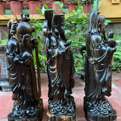 Bộ tượng phật tam đa phúc lộc thọ ,bằng gỗ mun hoa kt cao 60×21×15cm