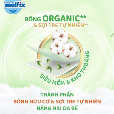 Miếng lót sơ sinh Molfix Thiên nhiên Super Jumbo Newborn 1 (dưới 1 tháng tuổi) - Gói 64+10 miếng