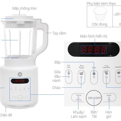 Máy xay công suất lớn nấu cháo làm Sữa hạt đa năng Mishio MK270 800W - hàng chính hãng